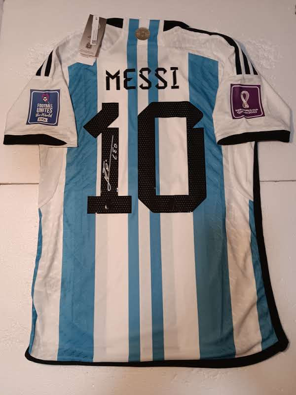 Lionel Messi Argentina 2022 World Cup 3 Star Match Home Soccer Jersey 2022-2023