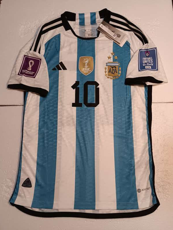 Lionel Messi Argentina 2022 World Cup 3 Star Match Home Soccer Jersey 2022-2023