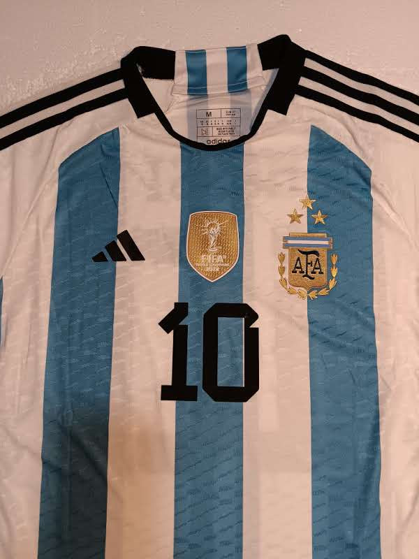 Lionel Messi Argentina 2022 World Cup 3 Star Match Home Soccer Jersey 2022-2023