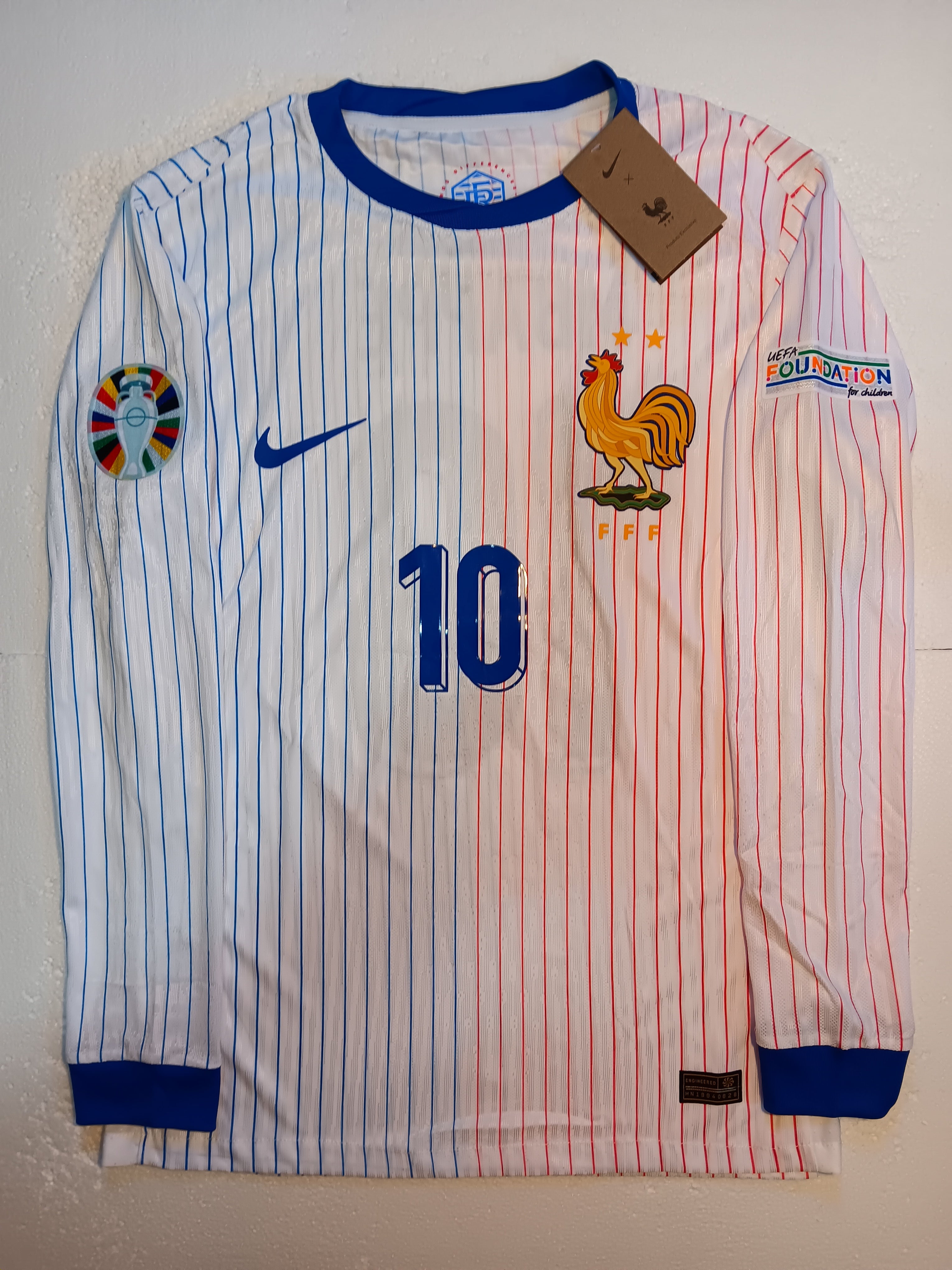 Kylian Mbappe France 2024 Euro Match Away Long Sleeve Soccer Jersey 2024-2025
