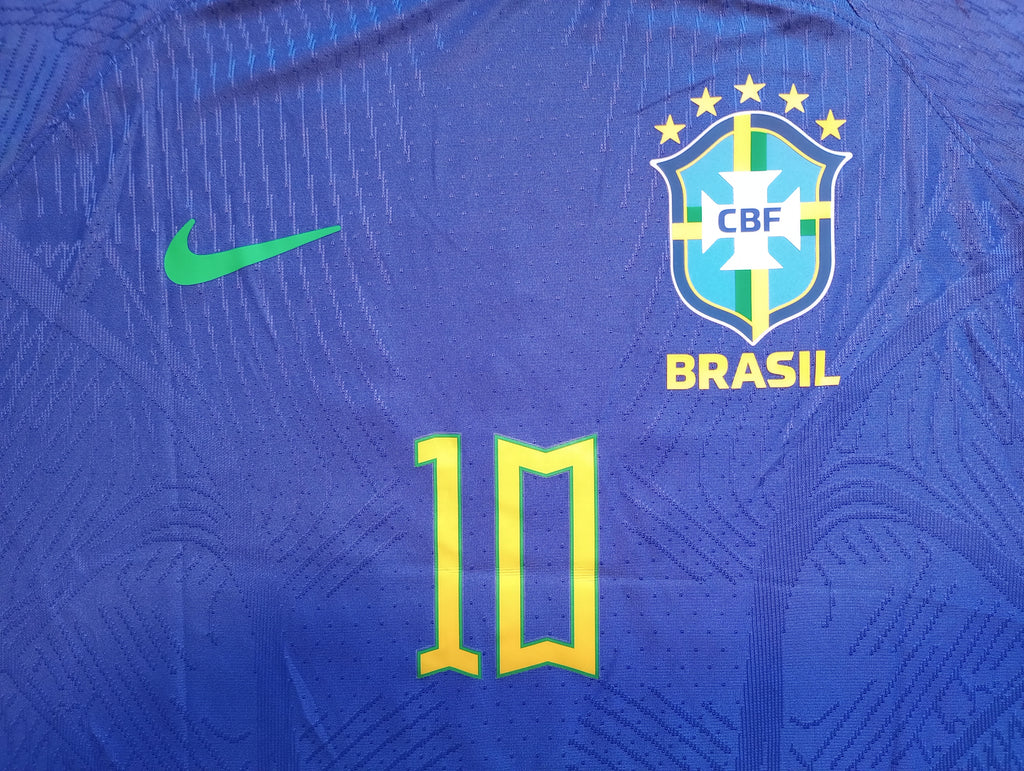 Neymar Jr #10 Brazil 2022 World Cup Qatar Match Slim Fit Blue Away Soccer Jersey
