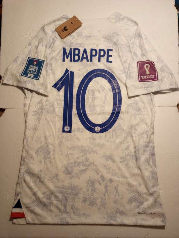 Kylian Mbappe France 2022 World Cup Qatar Match Slim White Away Soccer Jersey