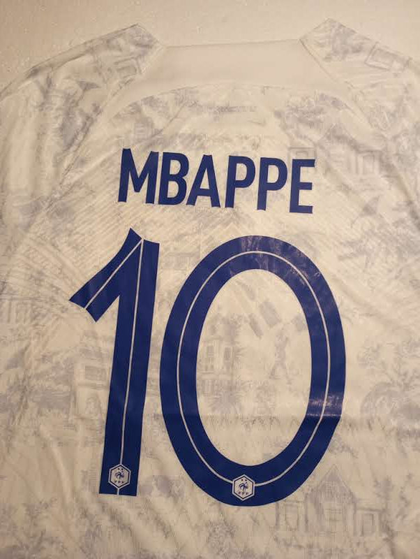 Kylian Mbappe France 2022 World Cup Qatar Match Slim White Away Soccer Jersey