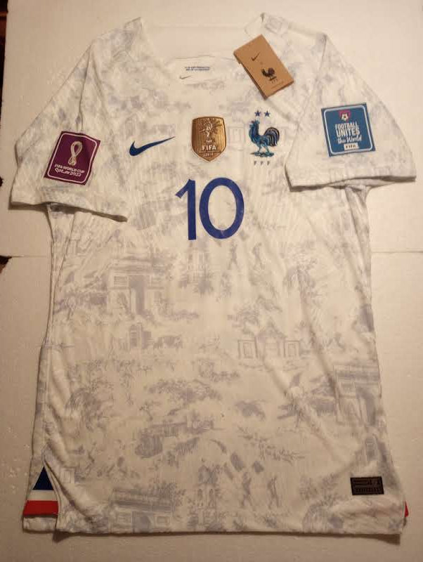 Kylian Mbappe France 2022 World Cup Qatar Match Slim White Away Soccer Jersey