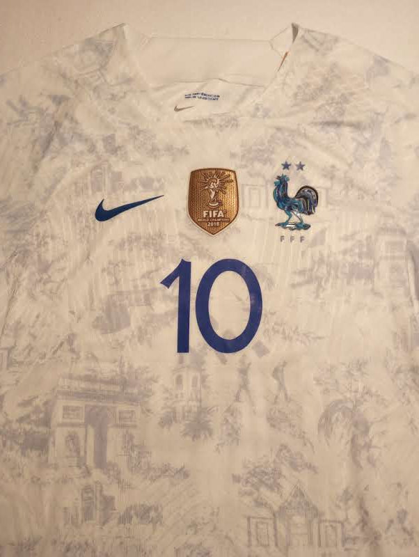 Kylian Mbappe France 2022 World Cup Qatar Match Slim White Away Soccer Jersey
