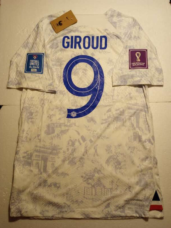 Olivier Giroud France 2022 World Cup Qatar Match Slim White Away Soccer Jersey