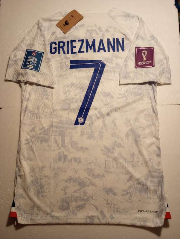 Antoine Griezmann France 2022 World Cup Qatar Match White Away Soccer Jersey