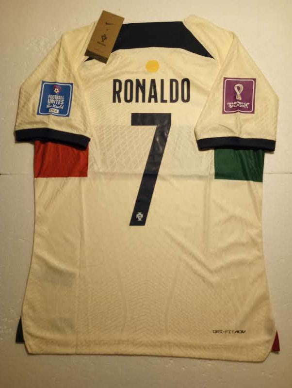 Cristiano Ronaldo #7 Portugal 2022 World Cup Match Slim White Away Soccer Jersey