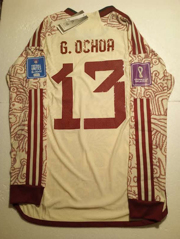 Guillermo Ochoa Mexico 2022 World Cup Qatar Match Away Long Sleeve Soccer Jersey