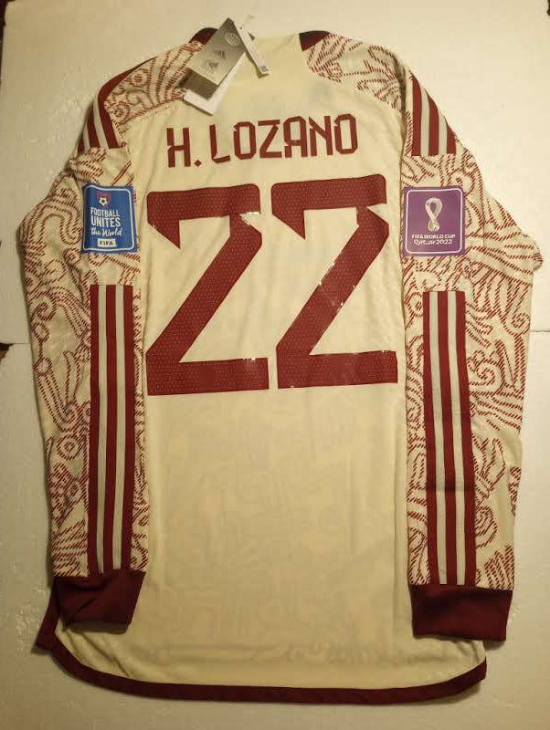 Hirving Lozano Mexico 2022 World Cup Qatar Match Away Long Sleeve Soccer Jersey