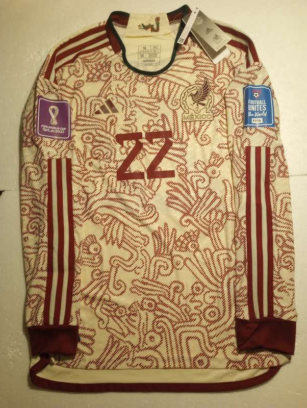 Hirving Lozano Mexico 2022 World Cup Qatar Match Away Long Sleeve Soccer Jersey