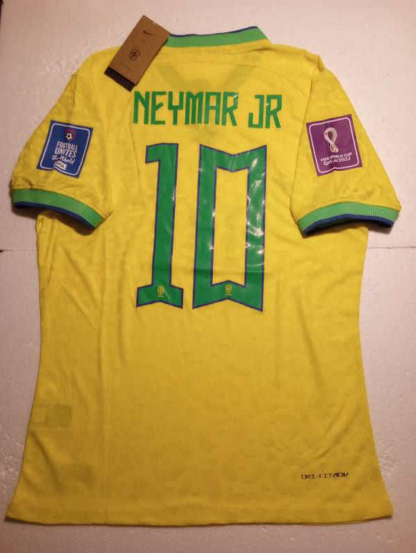 Neymar Jr Brazil 2022 World Cup Qatar Match Slim Fit Yellow Home Soccer Jersey