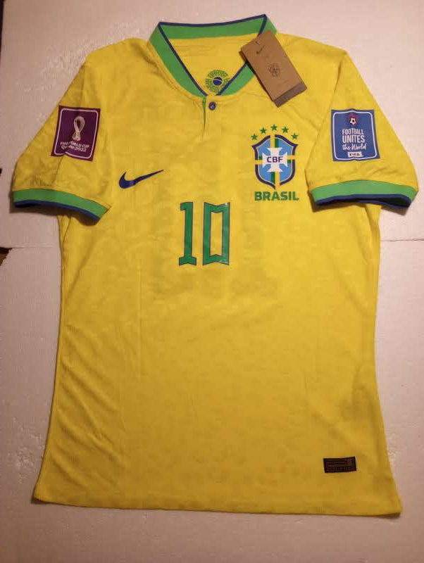 Neymar Jr Brazil 2022 World Cup Qatar Match Slim Fit Yellow Home Soccer Jersey
