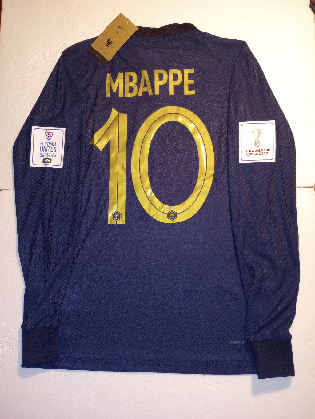 Kylian Mbappe France 2022 World Cup Match Slim Home Long Sleeve Soccer Jersey