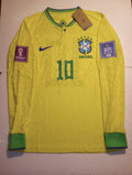Neymar Jr Brazil 2022 World Cup Qatar Match Slim Home Long Sleeve Soccer Jersey