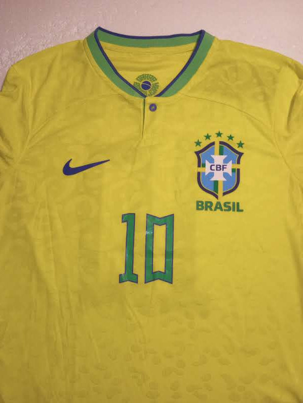 Neymar Jr Brazil 2022 World Cup Qatar Match Slim Home Long Sleeve Soccer Jersey