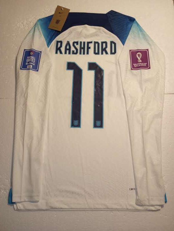 Marcus Rashford England 2022 World Cup Match Slim Home Long Sleeve Soccer Jersey