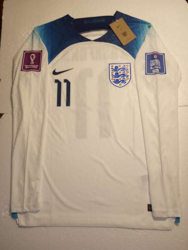 Marcus Rashford England 2022 World Cup Match Slim Home Long Sleeve Soccer Jersey