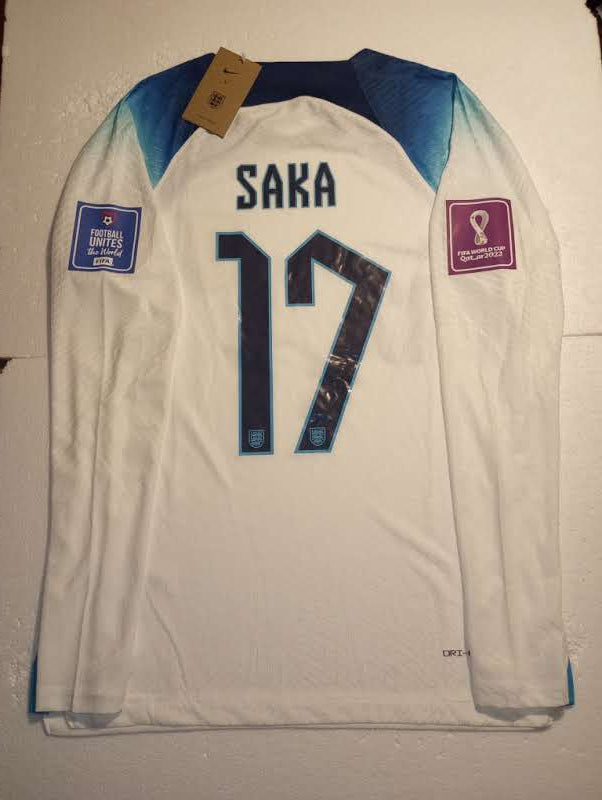 Bukayo Saka England 2022 World Cup Qatar Match Home Long Sleeve Soccer Jersey