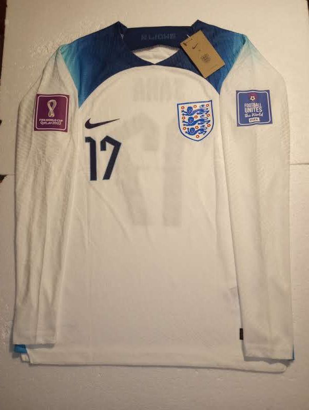 Bukayo Saka England 2022 World Cup Qatar Match Home Long Sleeve Soccer Jersey