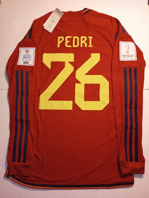 Pedri Spain 2022 World Cup Qatar Match Slim Red Home Long Sleeve Soccer Jersey