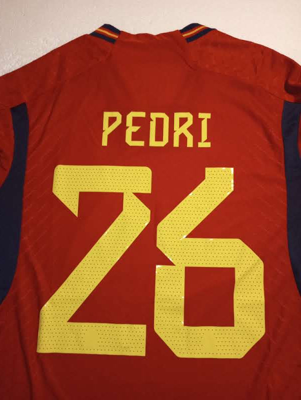 Pedri Spain 2022 World Cup Qatar Match Slim Red Home Long Sleeve Soccer Jersey