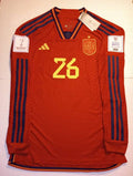 Pedri Spain 2022 World Cup Qatar Match Slim Red Home Long Sleeve Soccer Jersey