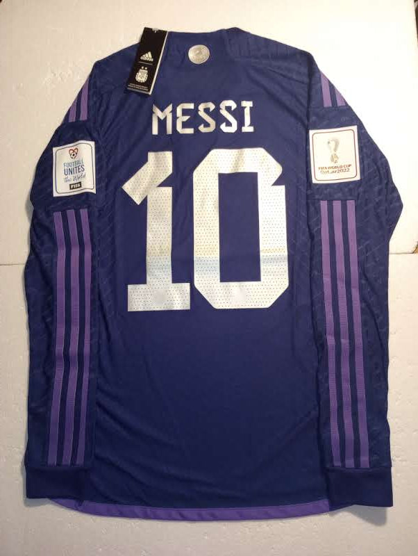 Lionel Messi Argentina 2022 World Cup Match Slim Away Long Sleeve Soccer Jersey