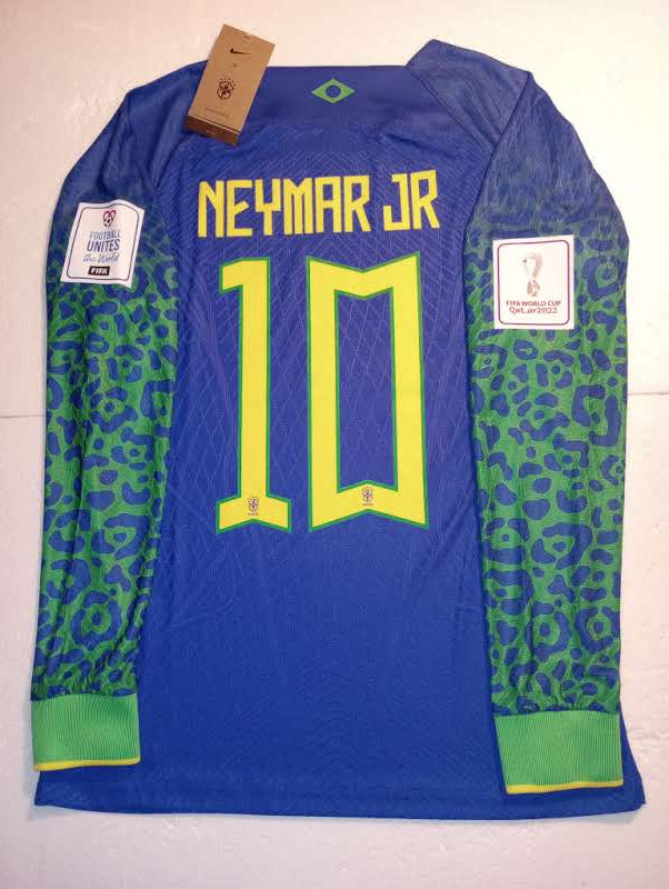 Neymar Jr Brazil 2022 World Cup Qatar Match Slim Away Long Sleeve Soccer Jersey