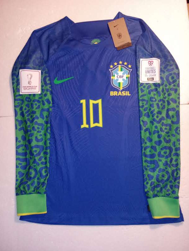 Neymar Jr Brazil 2022 World Cup Qatar Match Slim Away Long Sleeve Soccer Jersey