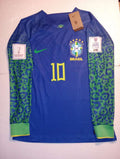 Neymar Jr Brazil 2022 World Cup Qatar Match Slim Away Long Sleeve Soccer Jersey
