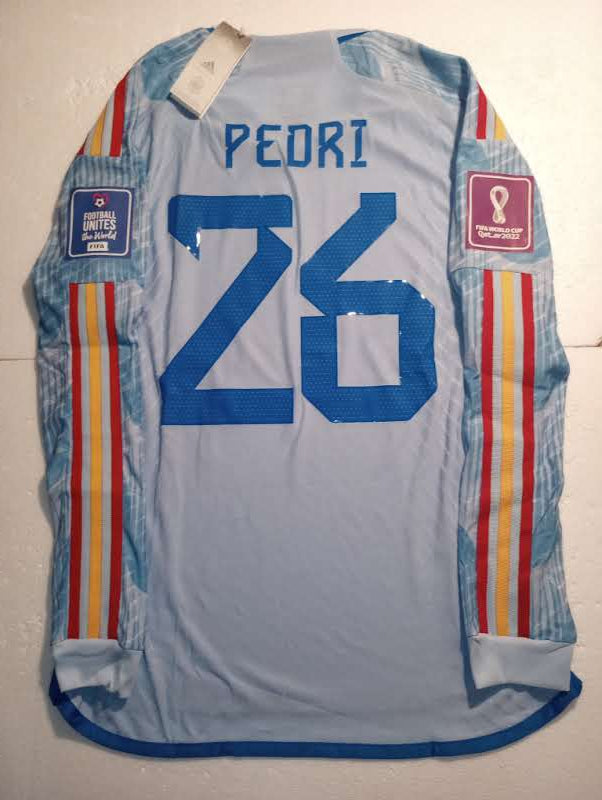 Pedri Spain 2022 World Cup Qatar Match Slim Blue Away Long Sleeve Soccer Jersey