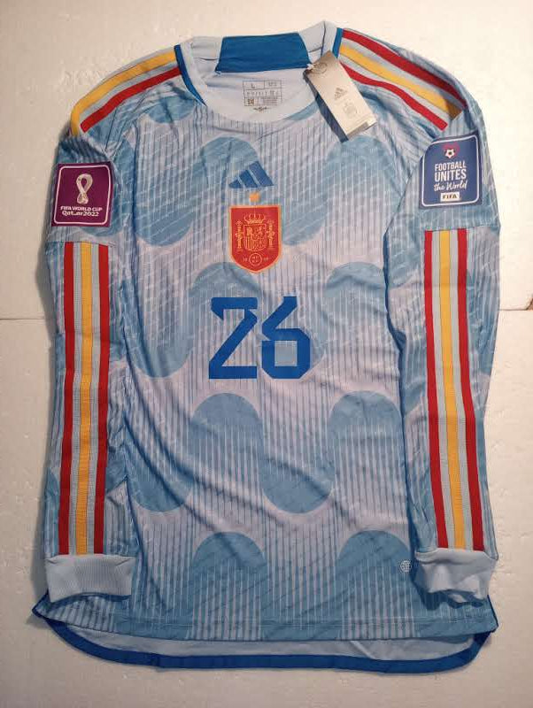 Pedri Spain 2022 World Cup Qatar Match Slim Blue Away Long Sleeve Soccer Jersey