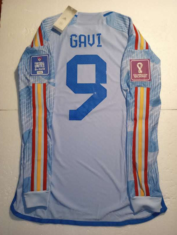 Gavi Spain 2022 World Cup Qatar Match Slim Blue Away Long Sleeve Soccer Jersey