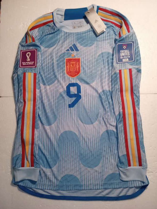 Gavi Spain 2022 World Cup Qatar Match Slim Blue Away Long Sleeve Soccer Jersey