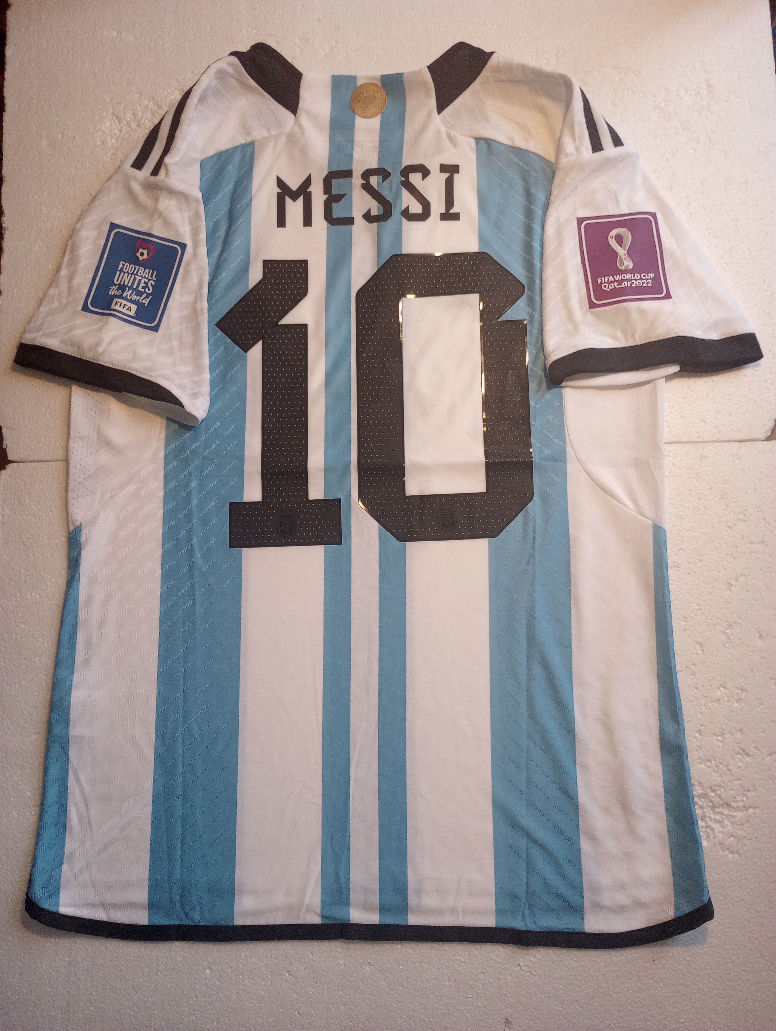 Lionel Messi Argentina 2022 World Cup Final Match Home Soccer Jersey 2022-2023