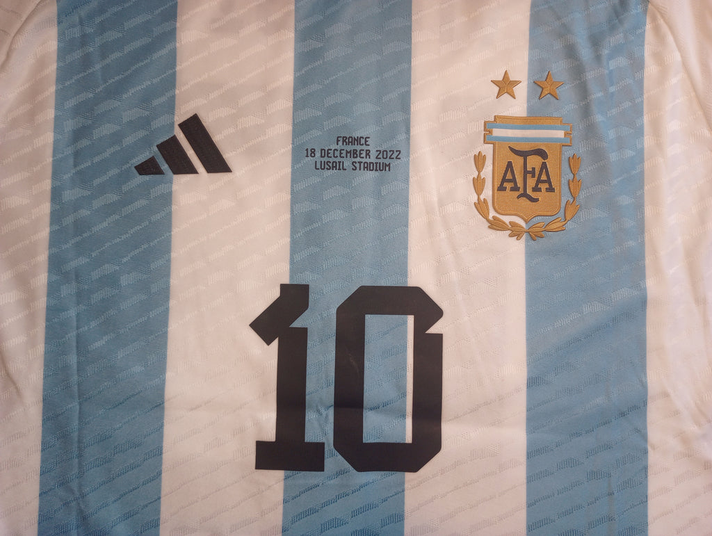 Lionel Messi Argentina 2022 World Cup Final Match Home Soccer Jersey 2022-2023