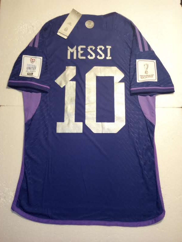 Lionel Messi Argentina 2022 World Cup Qatar Match Slim 2 Star Away Soccer Jersey