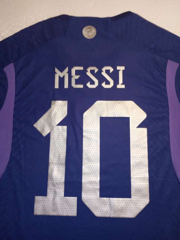 Lionel Messi Argentina 2022 World Cup Qatar Match Slim 2 Star Away Soccer Jersey