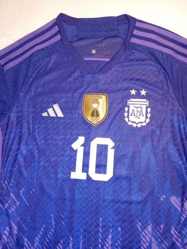 Lionel Messi Argentina 2022 World Cup Qatar Match Slim 2 Star Away Soccer Jersey