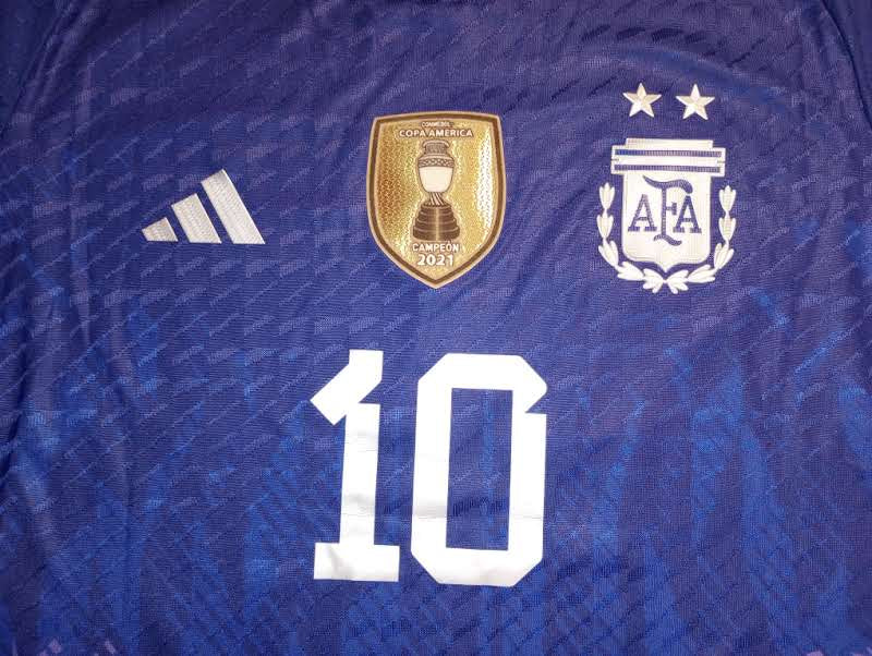 Lionel Messi Argentina 2022 World Cup Qatar Match Slim 2 Star Away Soccer Jersey