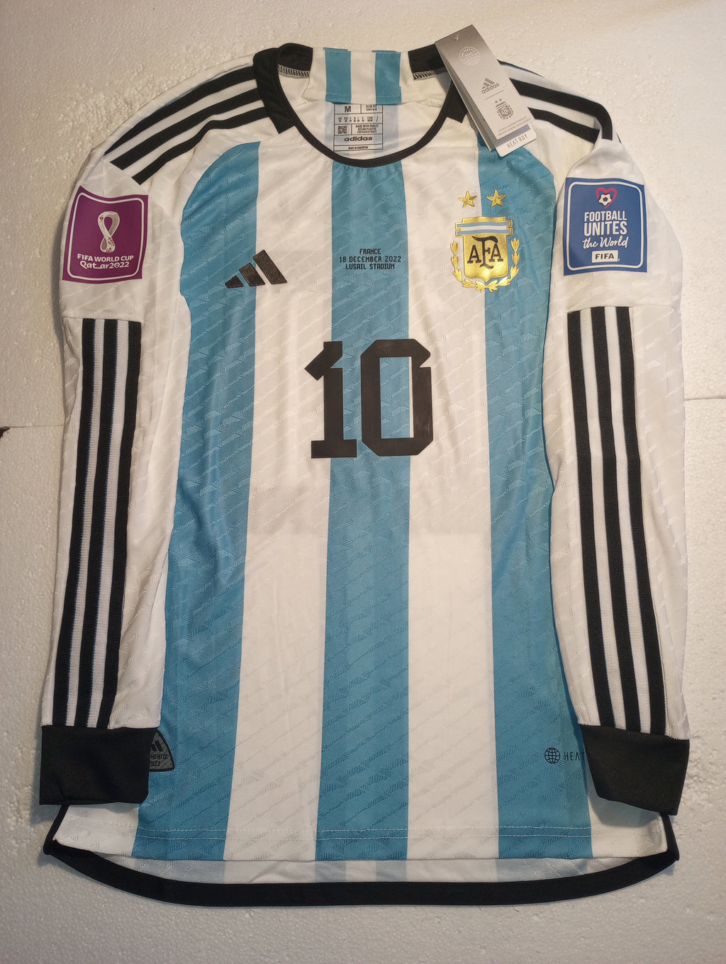 Lionel Messi Argentina 2022 World Cup Final Match Home Long Sleeve Soccer Jersey