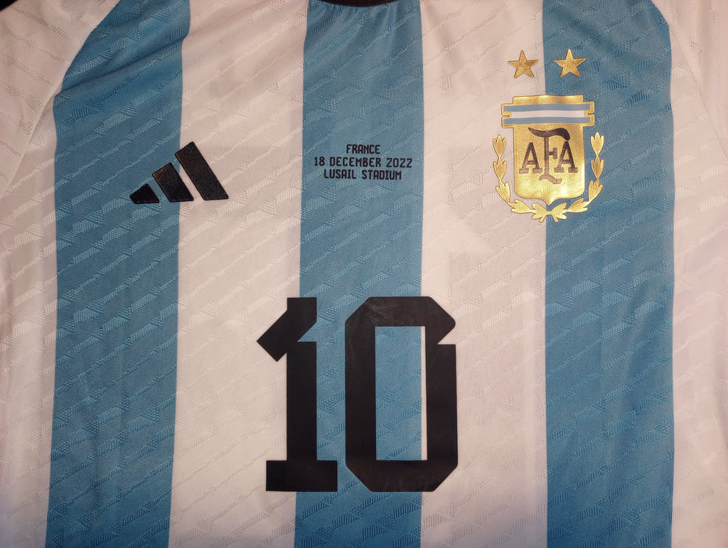 Lionel Messi Argentina 2022 World Cup Final Match Home Long Sleeve Soccer Jersey
