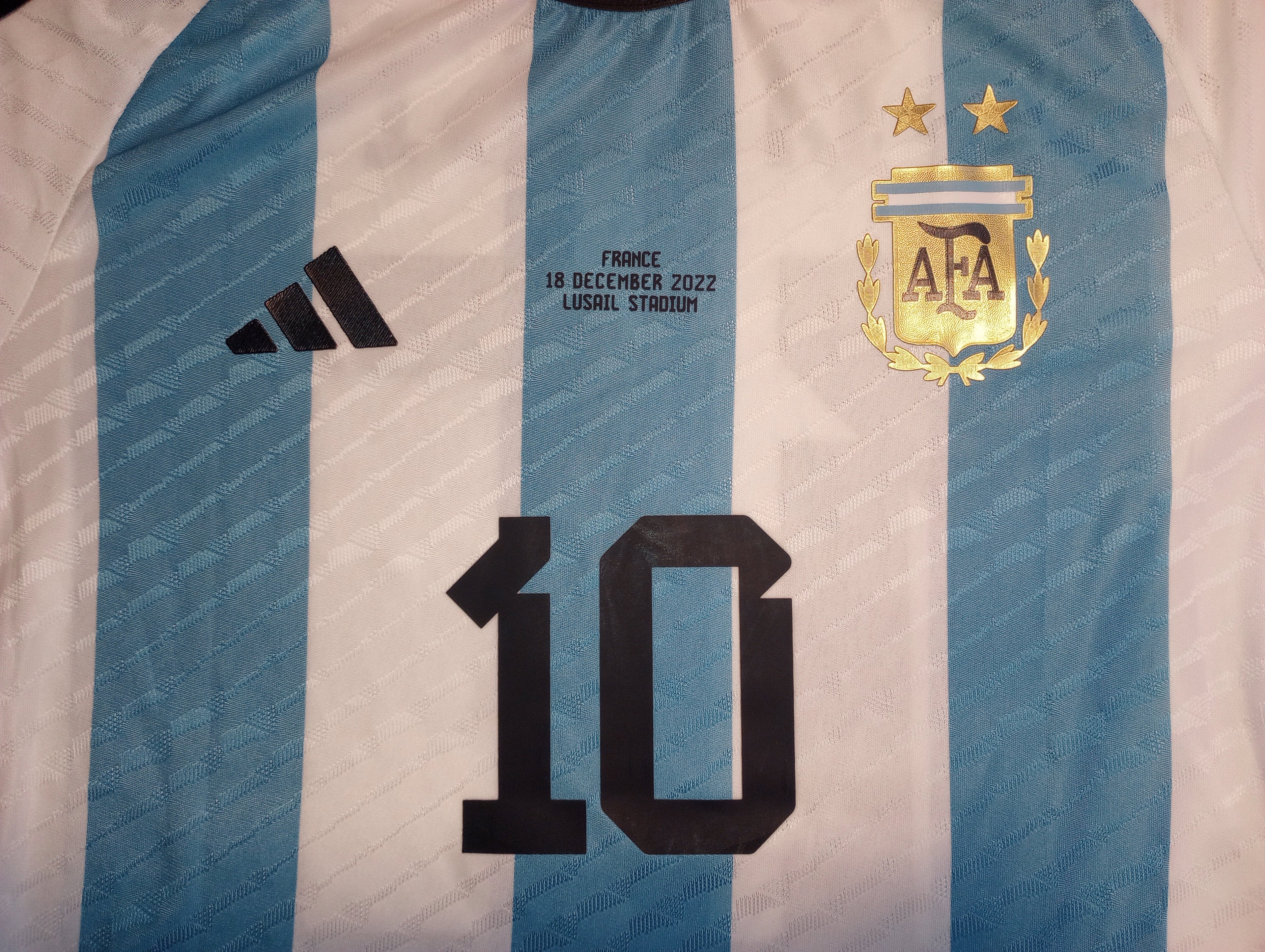 Lionel Messi Argentina 2022 World Cup Final Match Home Long Sleeve Soccer Jersey