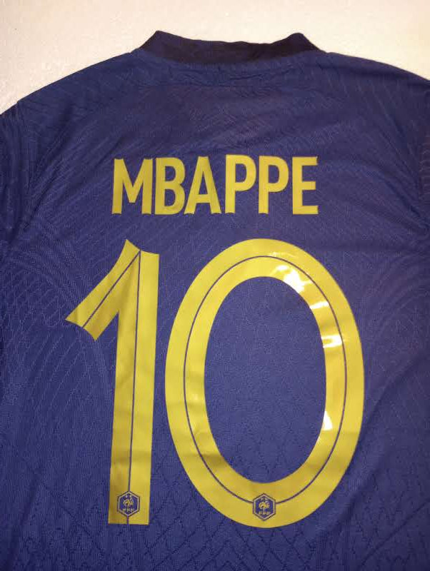 Kylian Mbappe France 2022 World Cup Final Match Home Long Sleeve Soccer Jersey