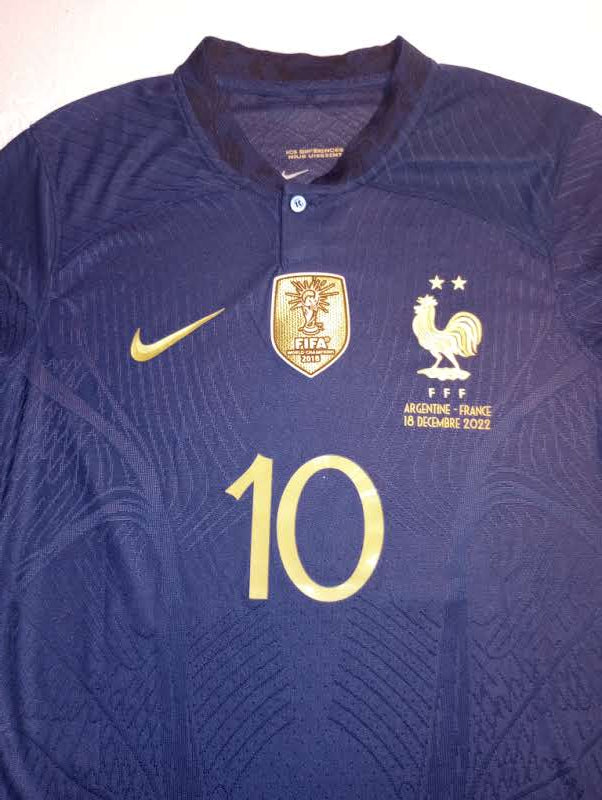 Kylian Mbappe France 2022 World Cup Final Match Home Long Sleeve Soccer Jersey