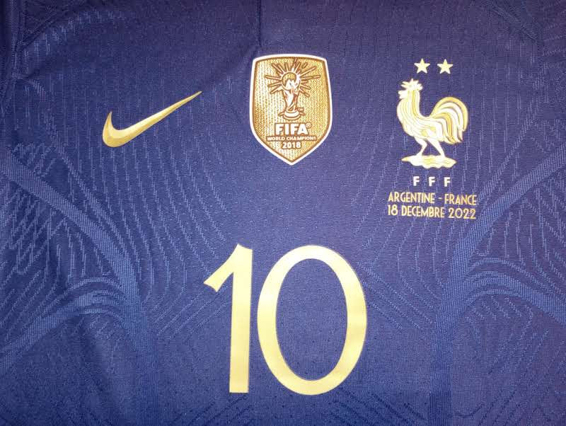 Kylian Mbappe France 2022 World Cup Final Match Home Long Sleeve Soccer Jersey