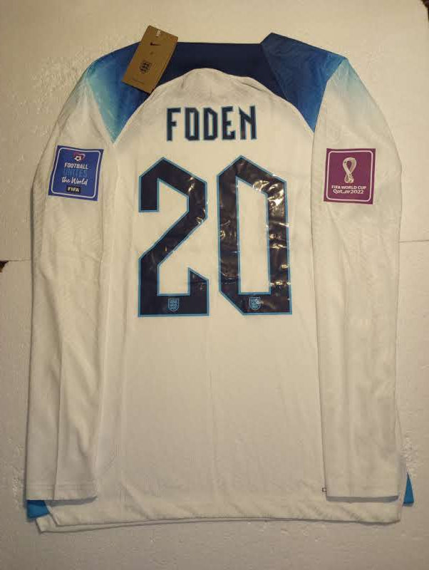 Phil Foden England 2022 World Cup Match White Home Long Sleeve Soccer Jersey