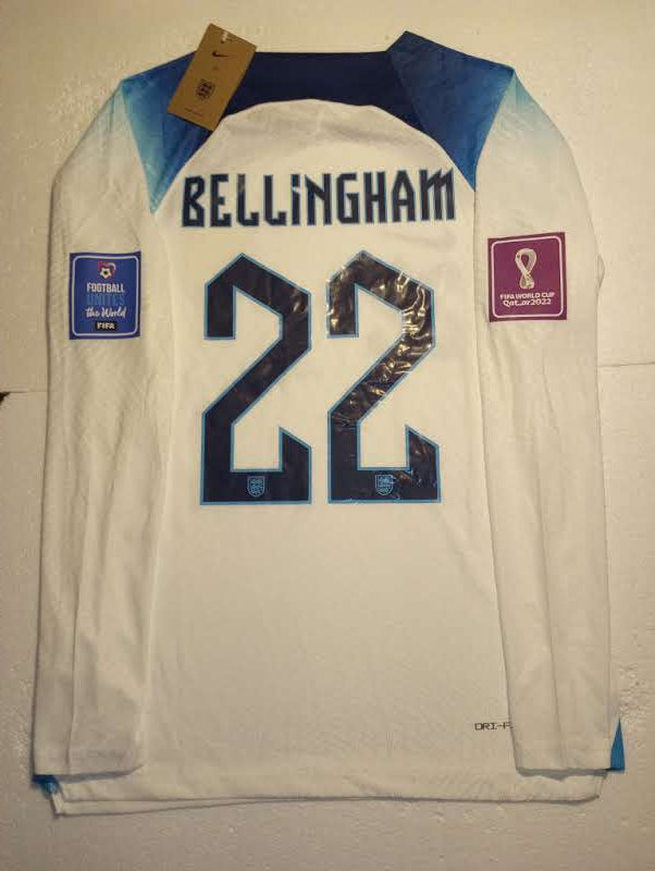 Jude Bellingham England 2022 World Cup Match Slim Home Long Sleeve Soccer Jersey