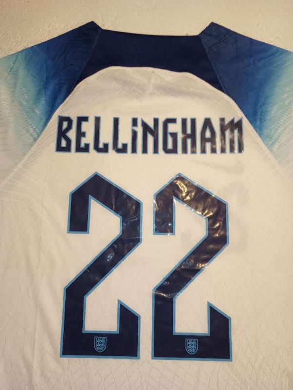 Jude Bellingham England 2022 World Cup Match Slim Home Long Sleeve Soccer Jersey